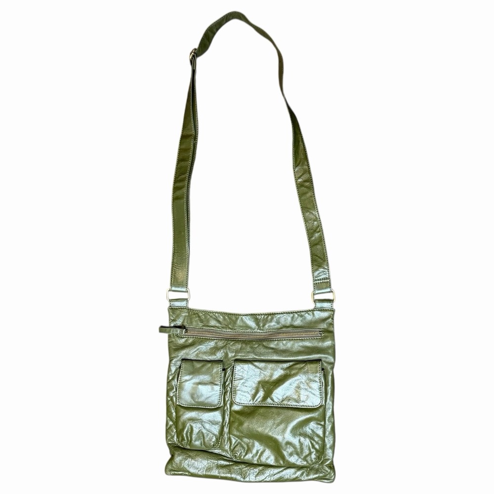 Vintage 90's Y2K HOBO International Crossbody Shoulder Bag Green‎ Leather